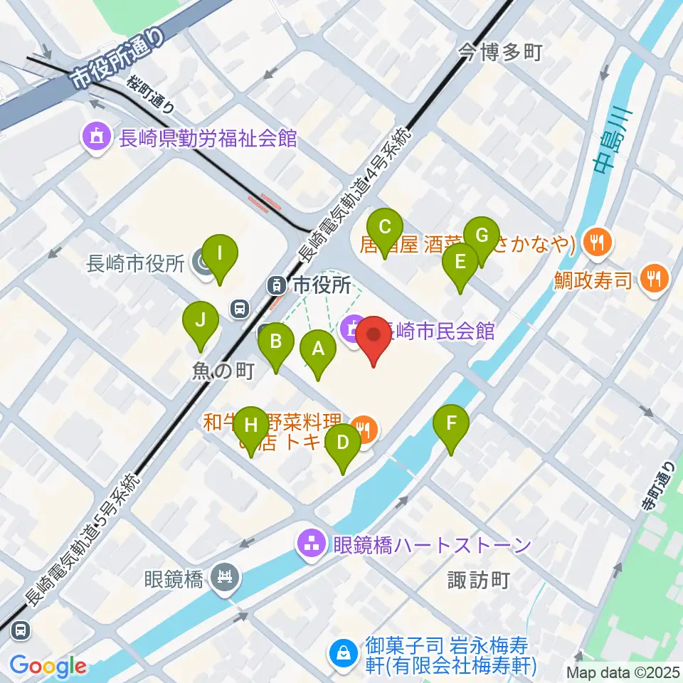 長崎市民会館周辺の駐車場・コインパーキング一覧地図