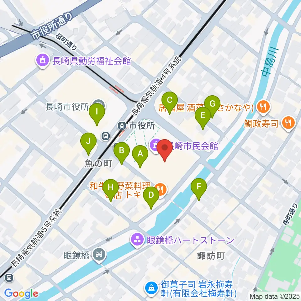 長崎市民会館周辺の駐車場・コインパーキング一覧地図