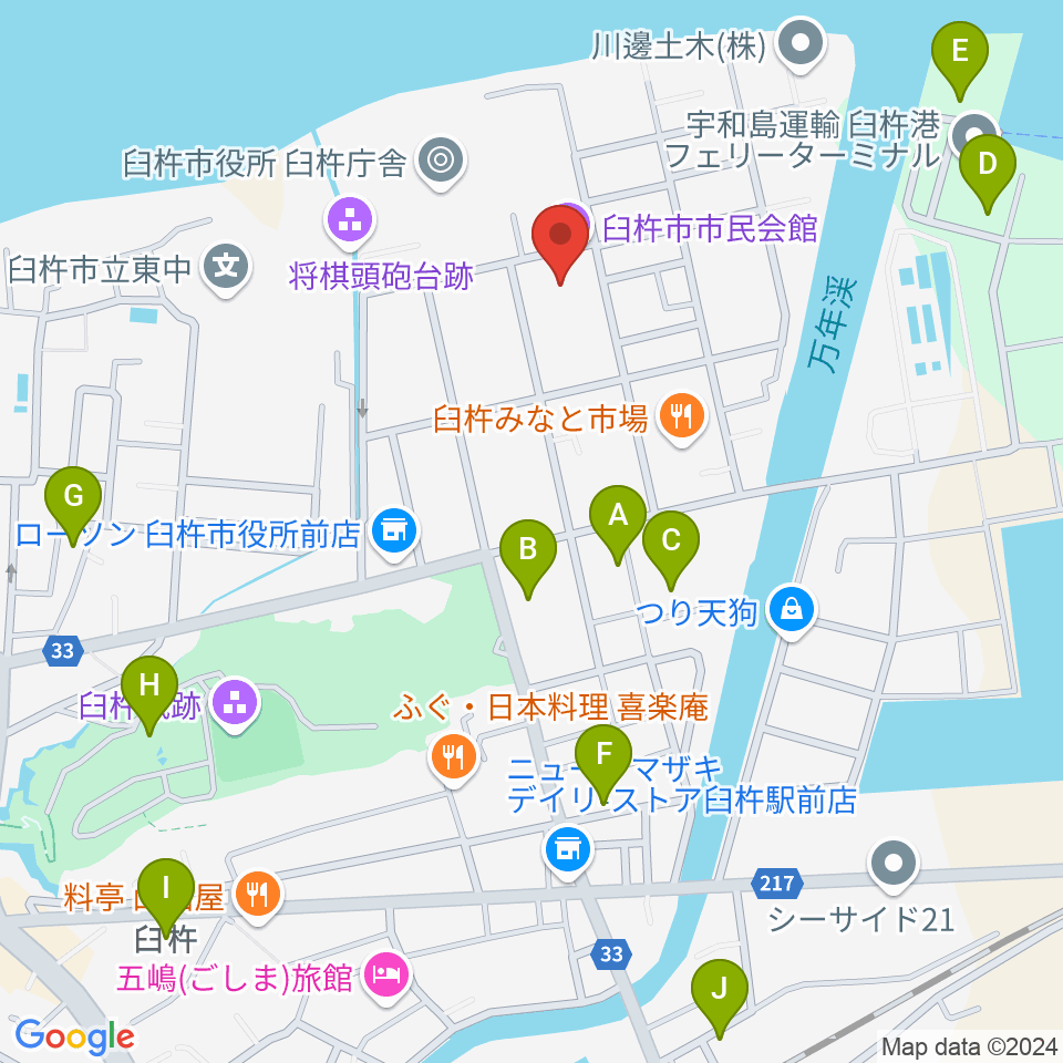 臼杵市民会館周辺の駐車場・コインパーキング一覧地図