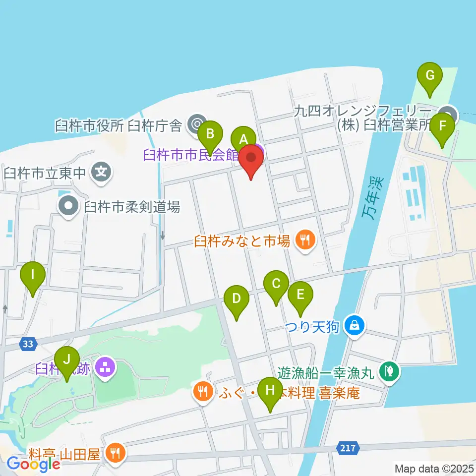 臼杵市民会館周辺の駐車場・コインパーキング一覧地図