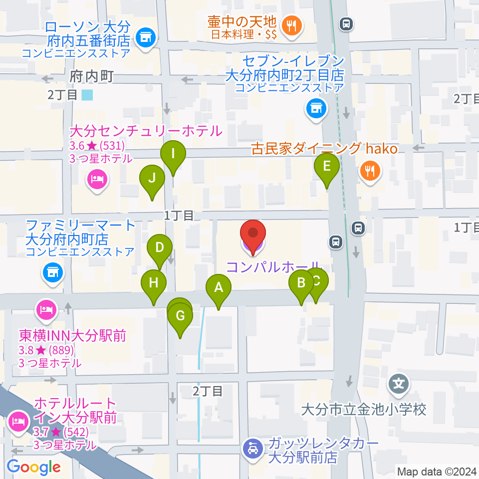 コンパルホール周辺の駐車場・コインパーキング一覧地図