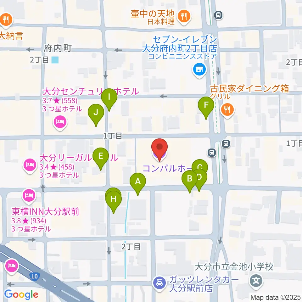 コンパルホール周辺の駐車場・コインパーキング一覧地図