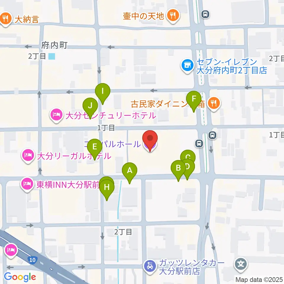 コンパルホール周辺の駐車場・コインパーキング一覧地図