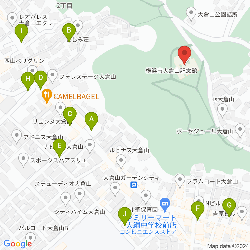 横浜市大倉山記念館周辺の駐車場・コインパーキング一覧地図