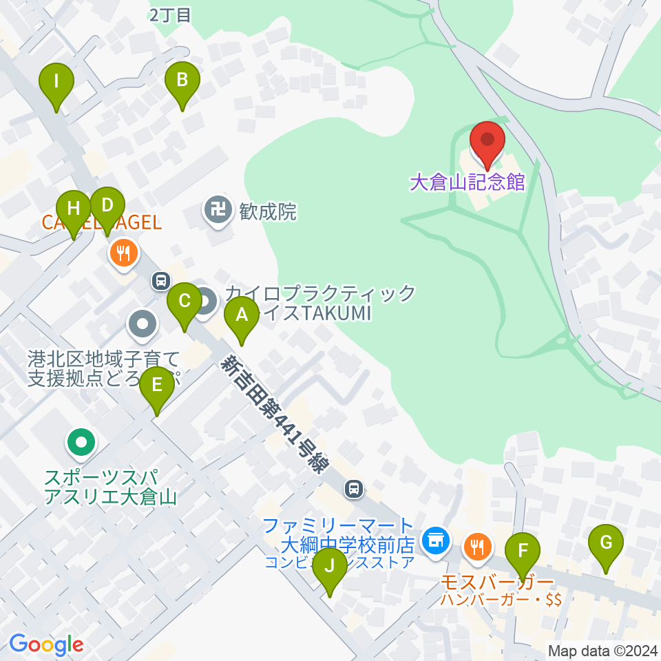 横浜市大倉山記念館周辺の駐車場・コインパーキング一覧地図