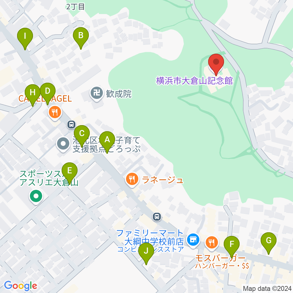 横浜市大倉山記念館周辺の駐車場・コインパーキング一覧地図