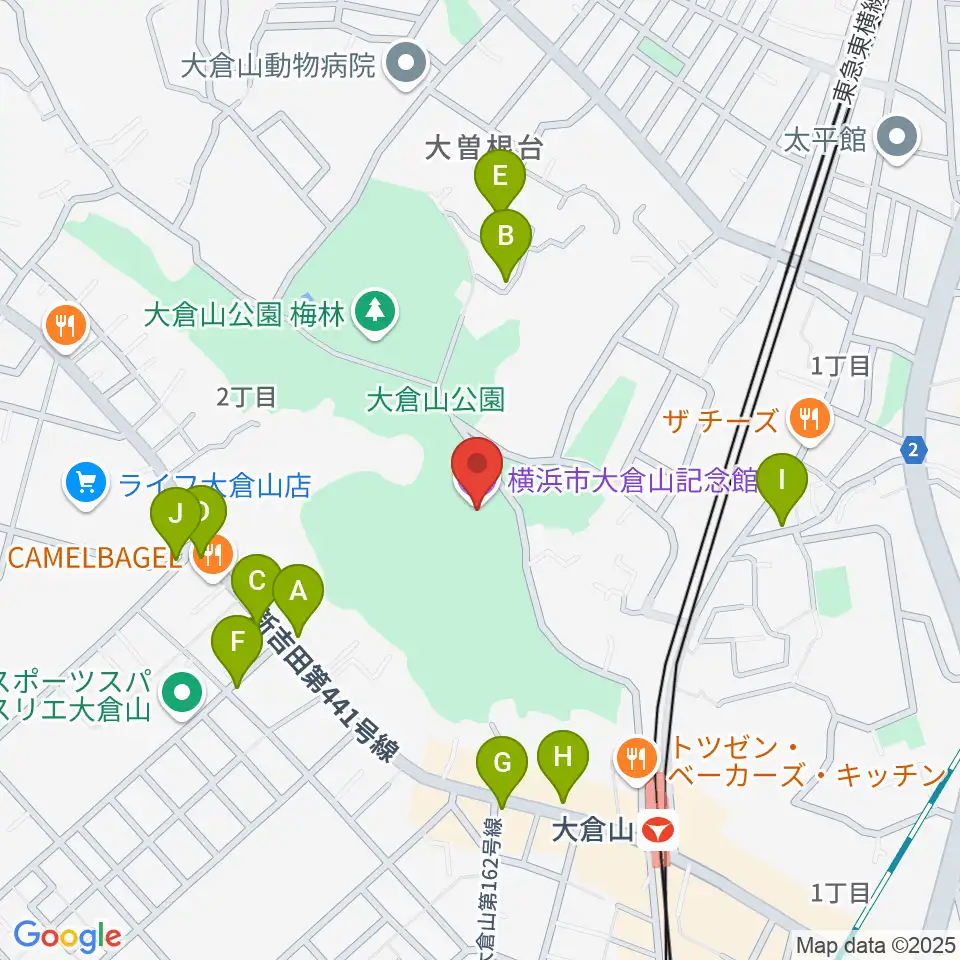 横浜市大倉山記念館周辺の駐車場・コインパーキング一覧地図
