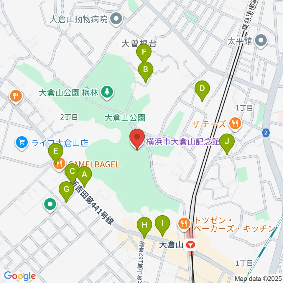 横浜市大倉山記念館周辺の駐車場・コインパーキング一覧地図