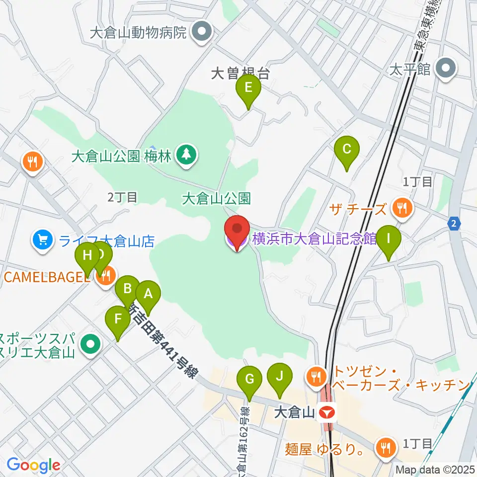 横浜市大倉山記念館周辺の駐車場・コインパーキング一覧地図