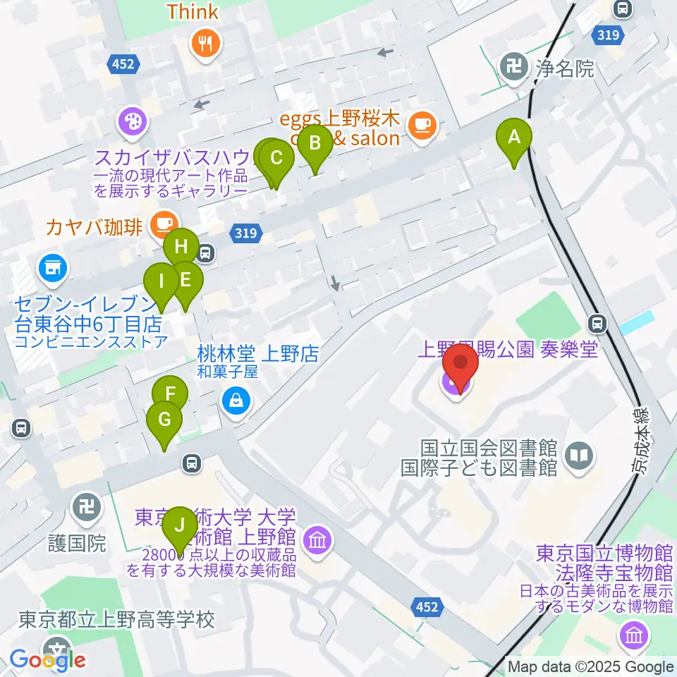 東京藝術大学奏楽堂周辺の駐車場・コインパーキング一覧地図