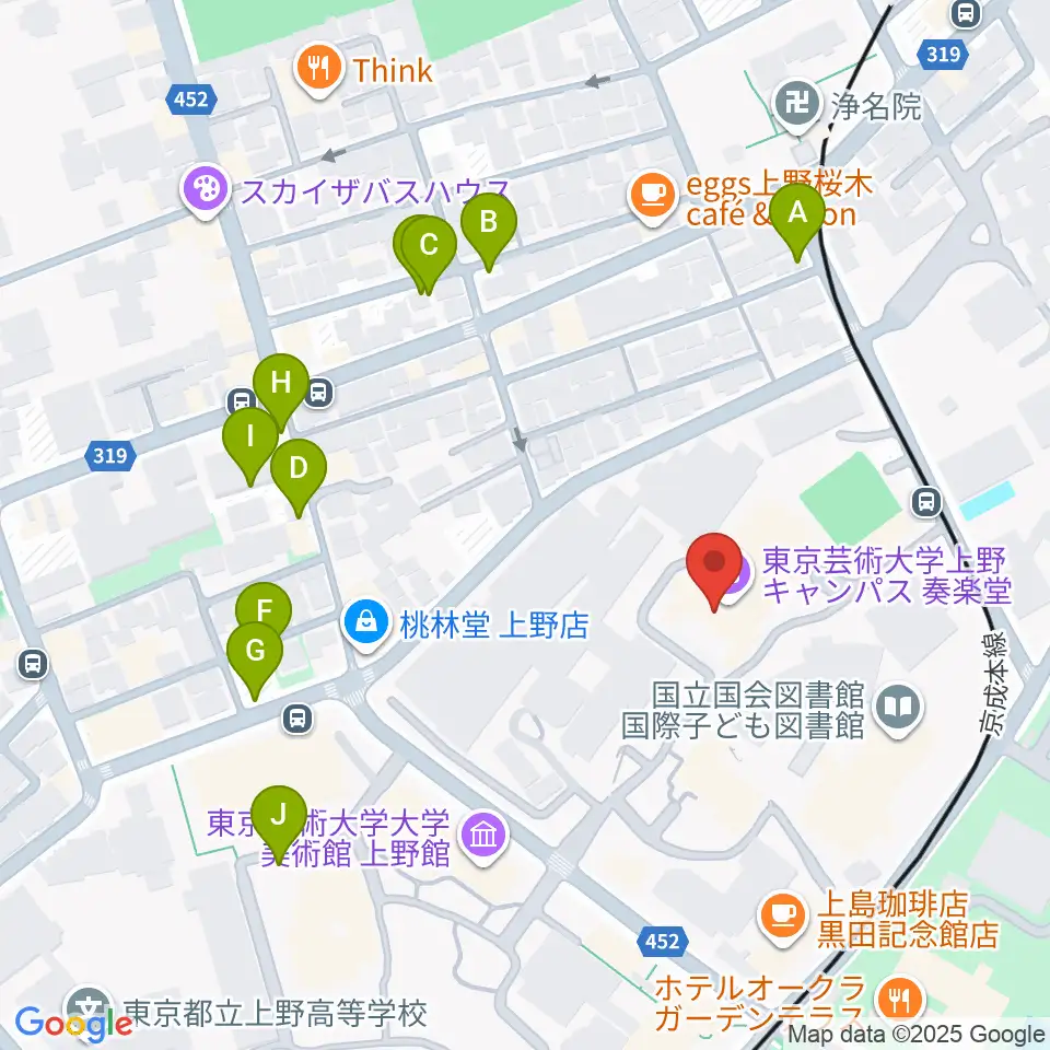 東京藝術大学奏楽堂周辺の駐車場・コインパーキング一覧地図