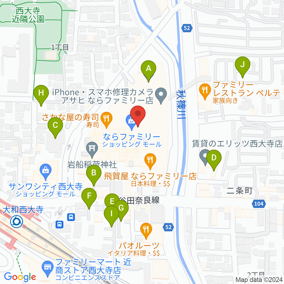 秋篠音楽堂周辺の駐車場・コインパーキング一覧地図