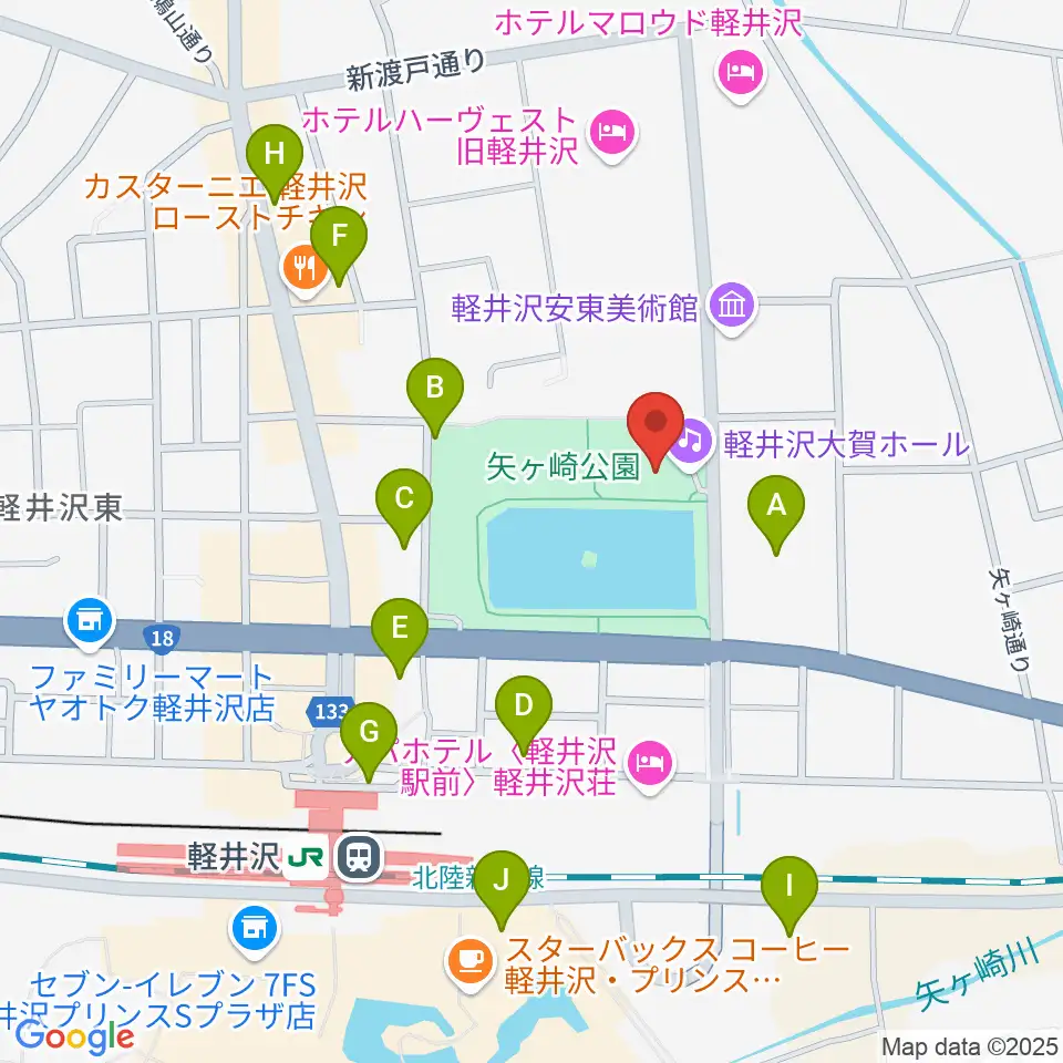 軽井沢大賀ホール周辺の駐車場・コインパーキング一覧地図
