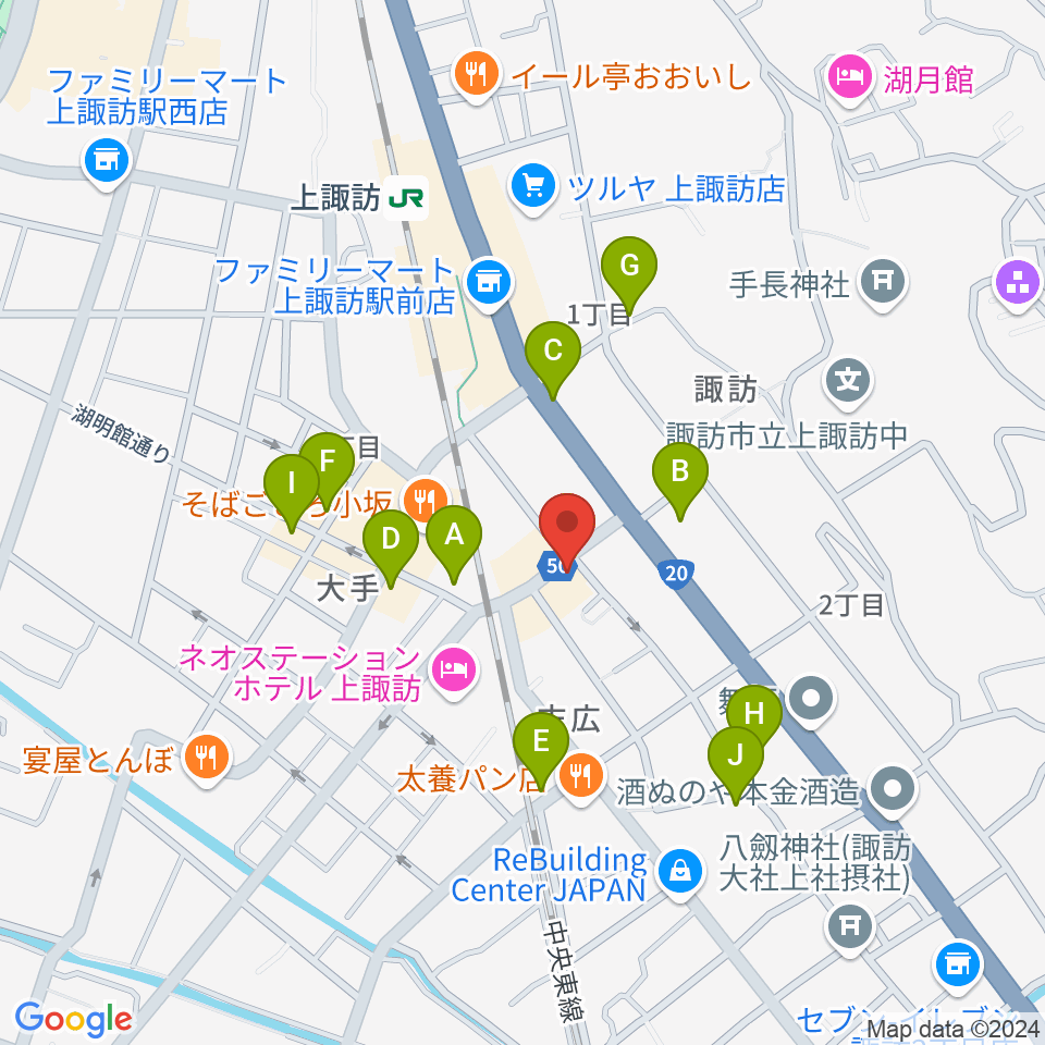 上諏訪クラブロックハーツ周辺の駐車場・コインパーキング一覧地図