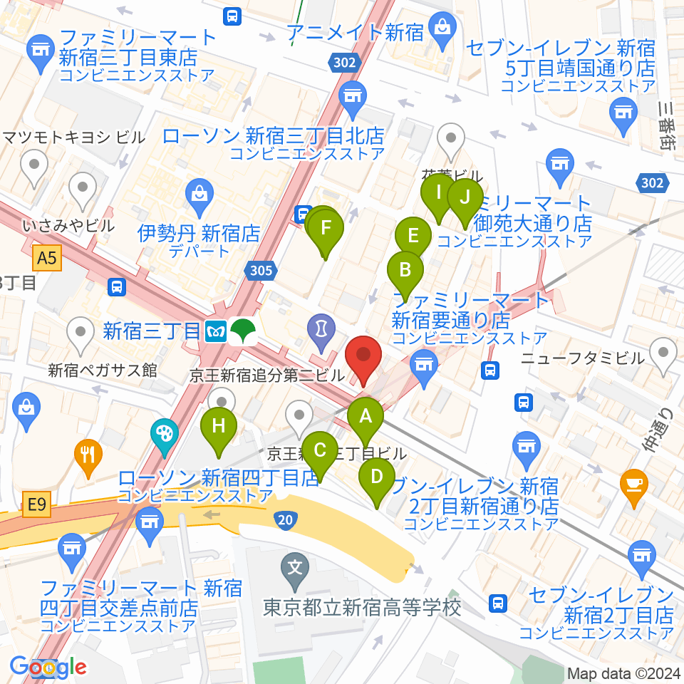 イシバシ楽器 新宿店周辺の駐車場・コインパーキング一覧地図