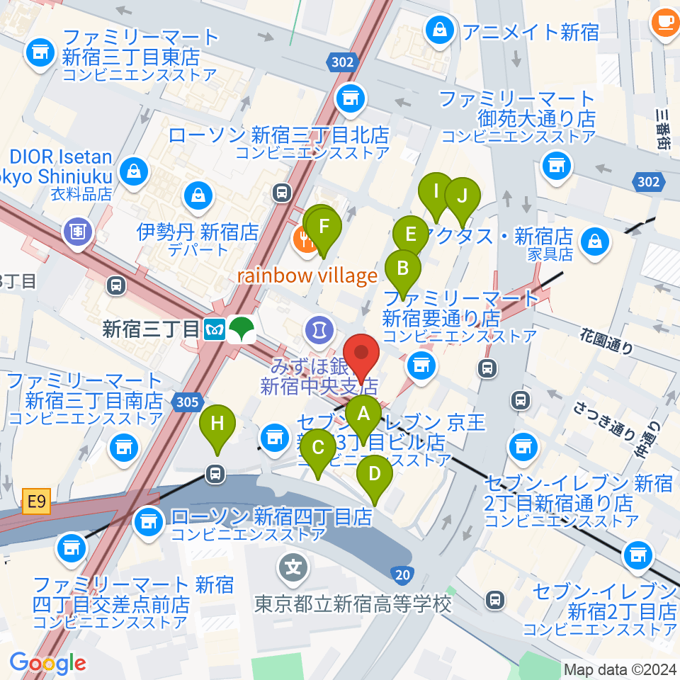 イシバシ楽器 新宿店周辺の駐車場・コインパーキング一覧地図