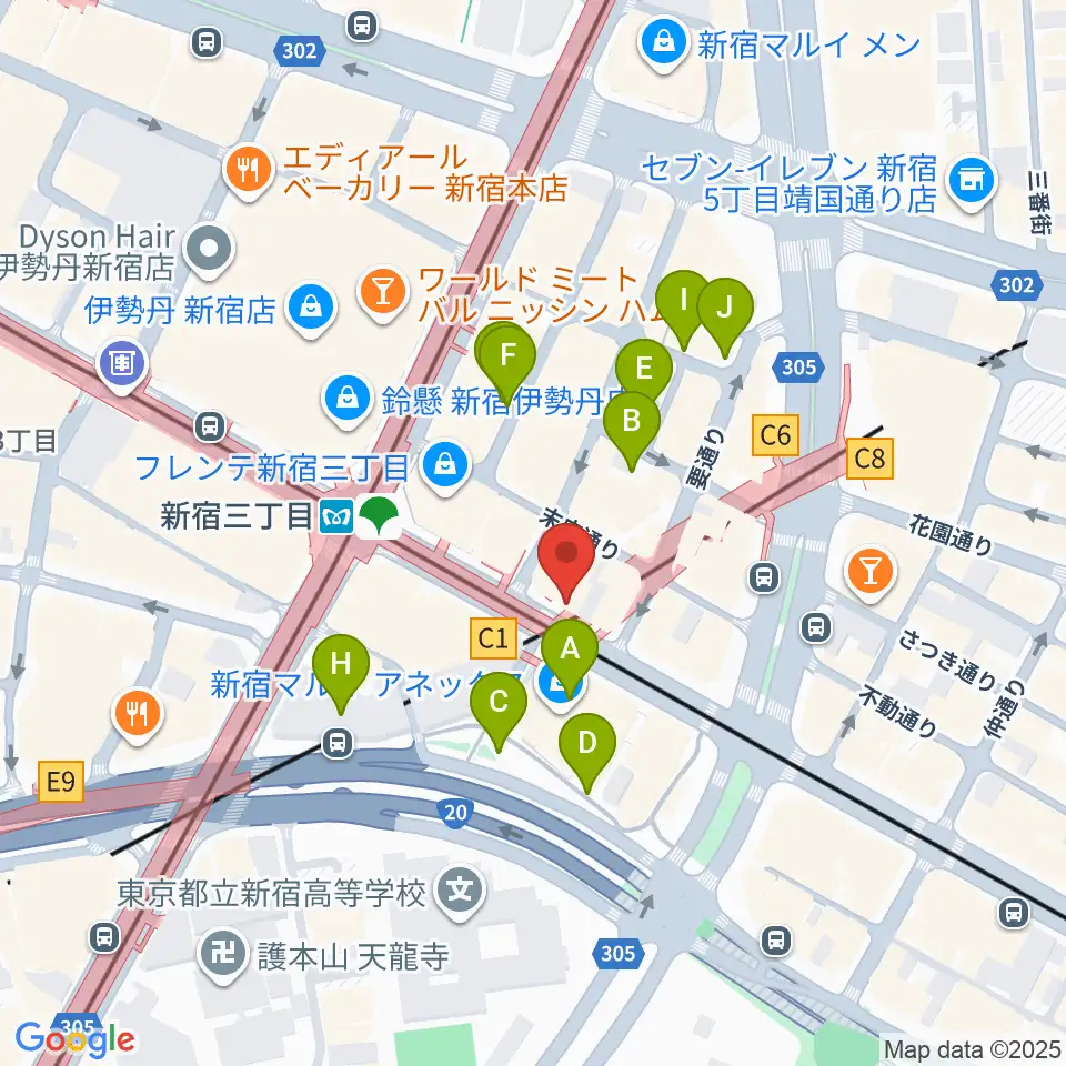 イシバシ楽器 新宿店周辺の駐車場・コインパーキング一覧地図