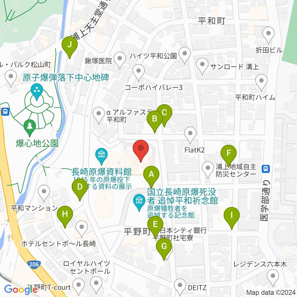 平和会館ホール周辺の駐車場・コインパーキング一覧地図