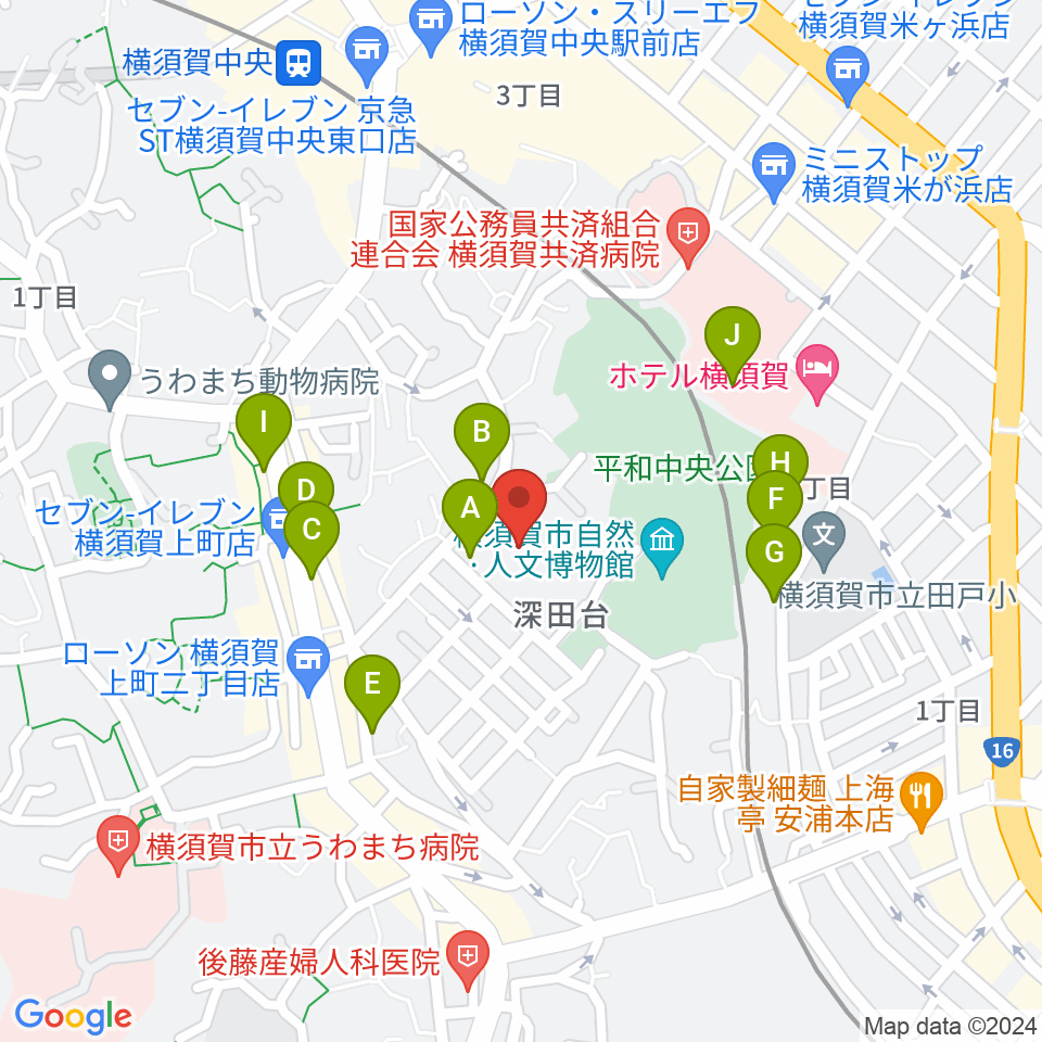 横須賀市文化会館周辺の駐車場・コインパーキング一覧地図