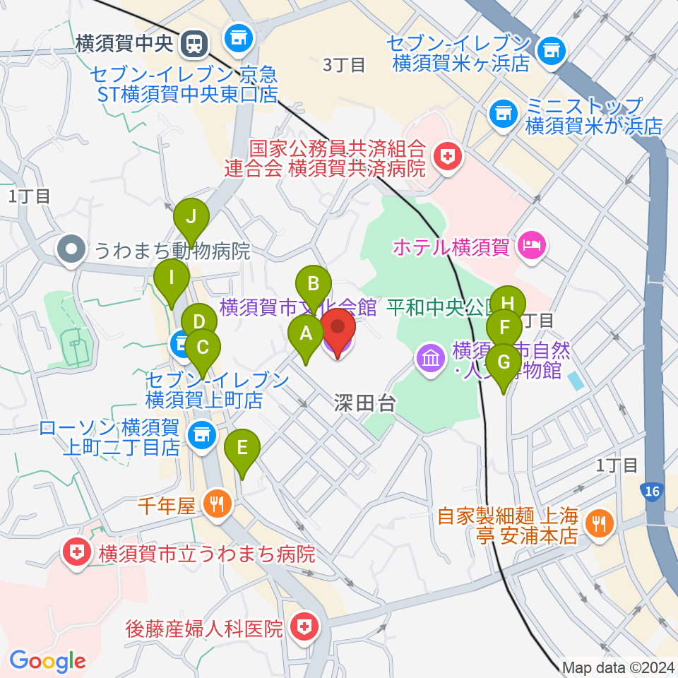 横須賀市文化会館周辺の駐車場・コインパーキング一覧地図