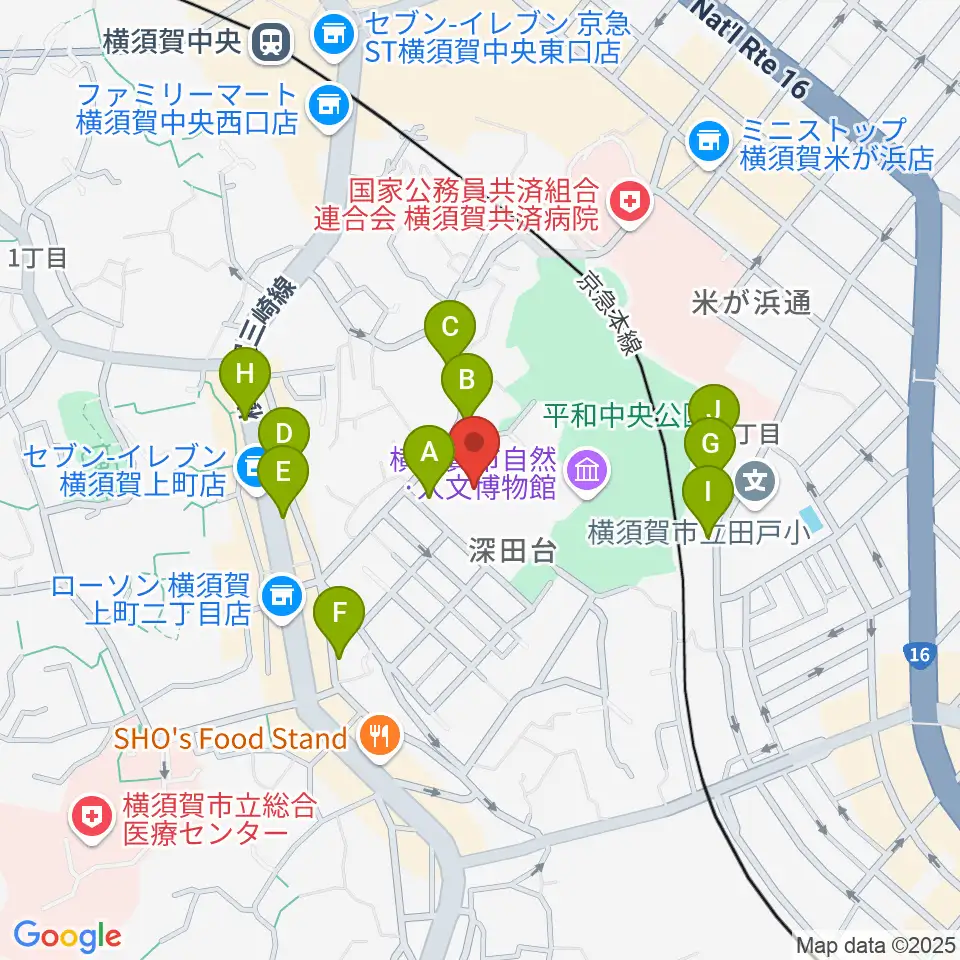 横須賀市文化会館周辺の駐車場・コインパーキング一覧地図