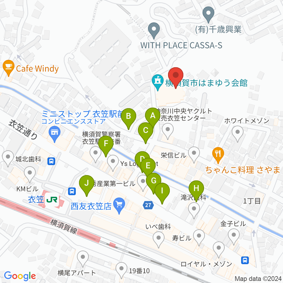 横須賀市はまゆう会館周辺の駐車場・コインパーキング一覧地図