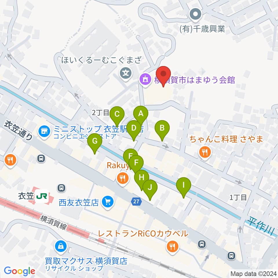 横須賀市はまゆう会館周辺の駐車場・コインパーキング一覧地図