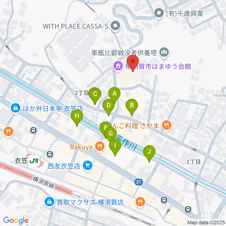 横須賀市はまゆう会館周辺の駐車場・コインパーキング一覧地図