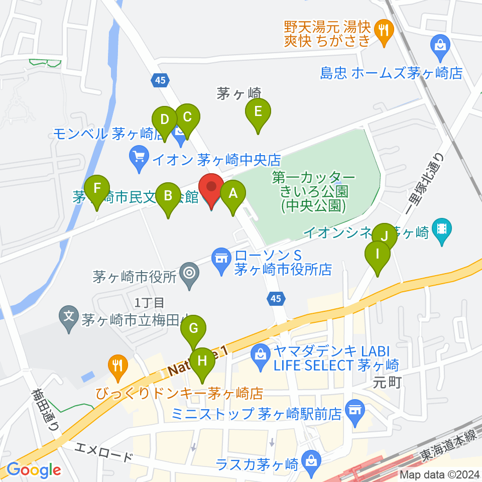 茅ヶ崎市民文化会館周辺の駐車場・コインパーキング一覧地図