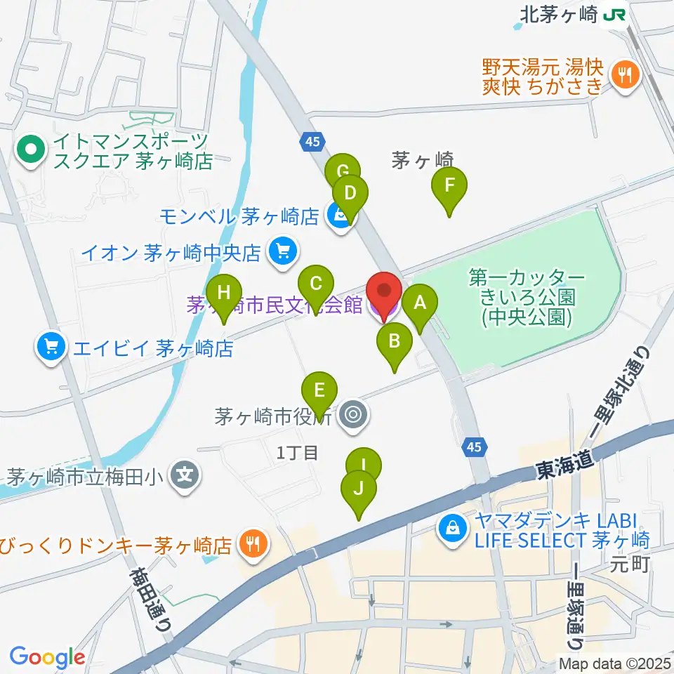 茅ヶ崎市民文化会館周辺の駐車場・コインパーキング一覧地図