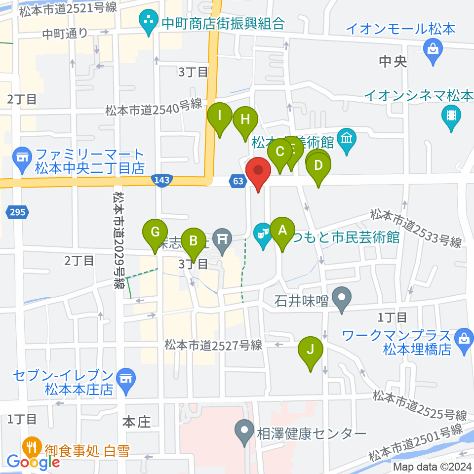 まつもと市民芸術館周辺の駐車場・コインパーキング一覧地図