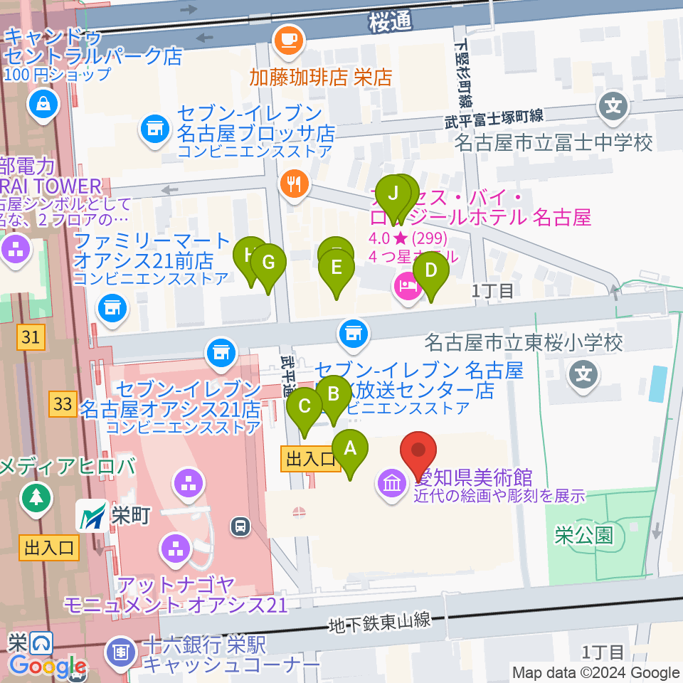 愛知県芸術劇場周辺の駐車場・コインパーキング一覧地図