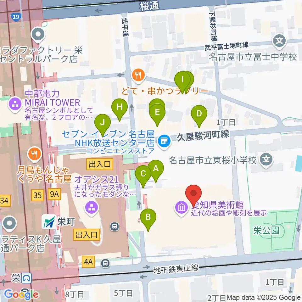 愛知県芸術劇場周辺の駐車場・コインパーキング一覧地図