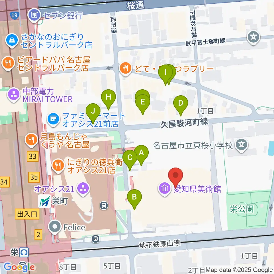 愛知県芸術劇場周辺の駐車場・コインパーキング一覧地図