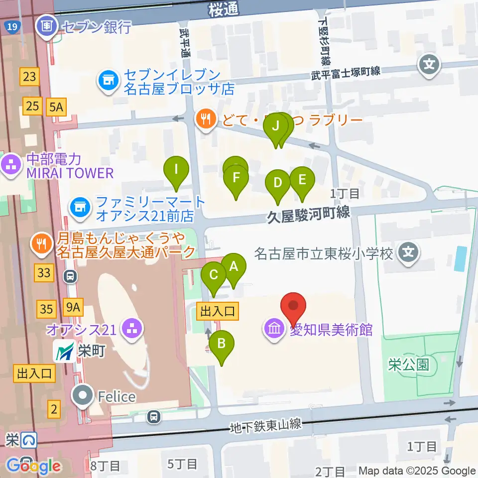 愛知県芸術劇場周辺の駐車場・コインパーキング一覧地図