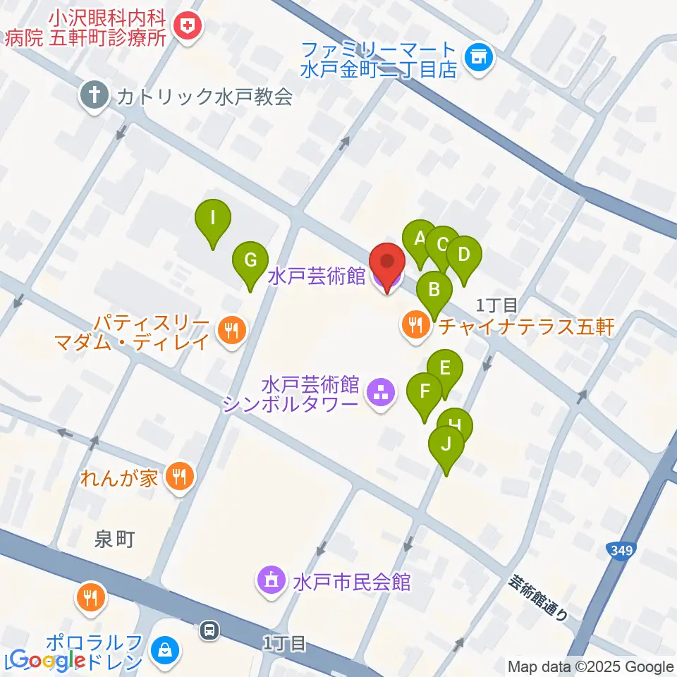 水戸芸術館周辺の駐車場・コインパーキング一覧地図