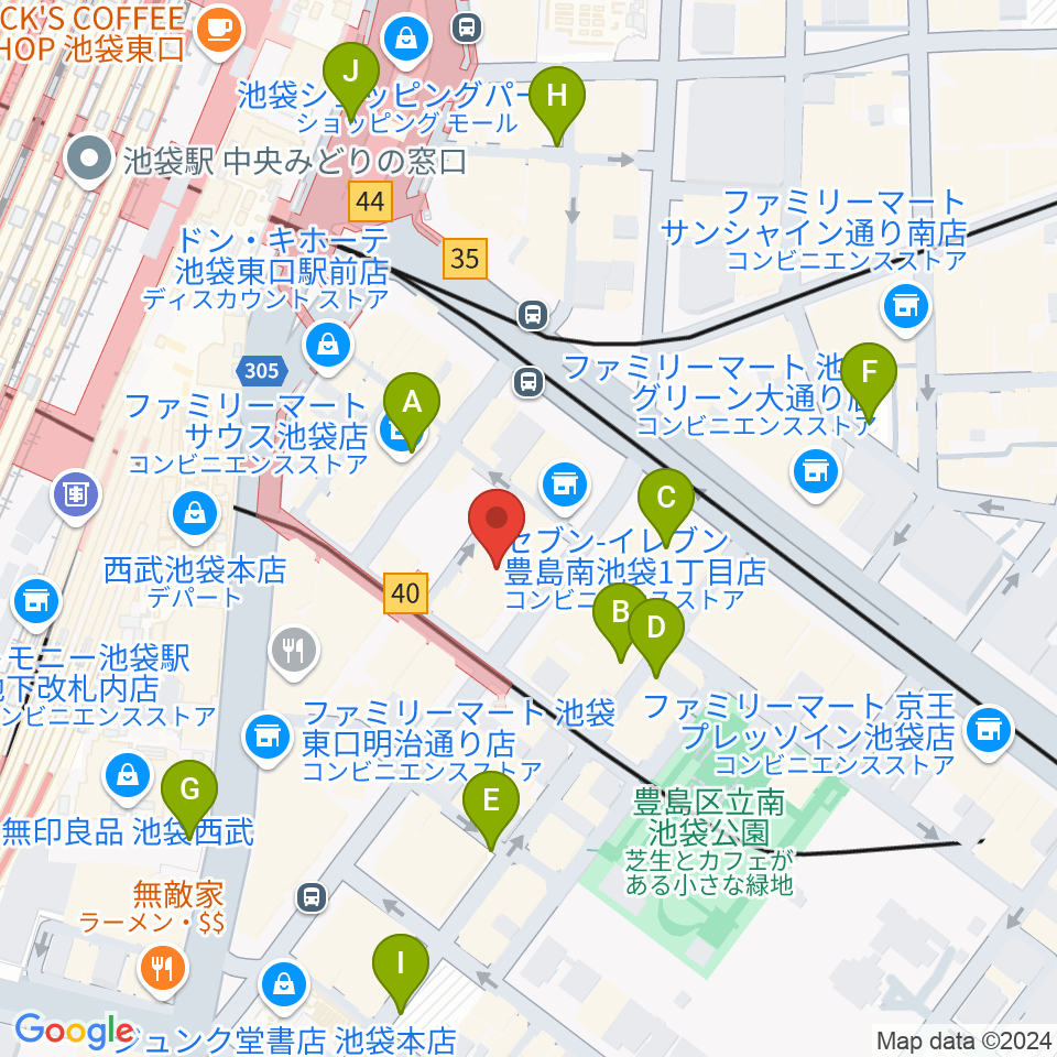 クロサワ楽器池袋店 エレキ本館周辺の駐車場・コインパーキング一覧地図