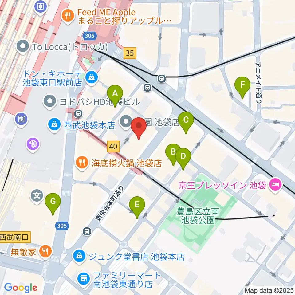 クロサワ楽器池袋店 エレキ本館周辺の駐車場・コインパーキング一覧地図