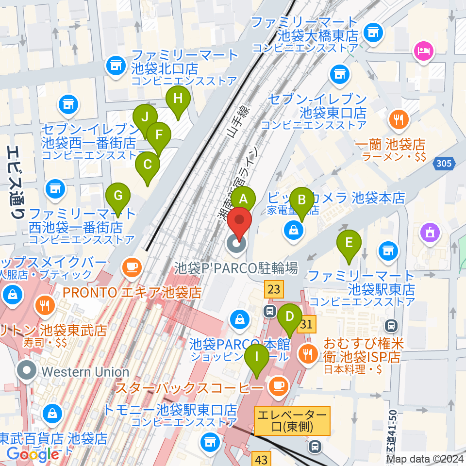 イシバシ楽器 池袋店 周辺の駐車場 コインパーキング一覧マップ