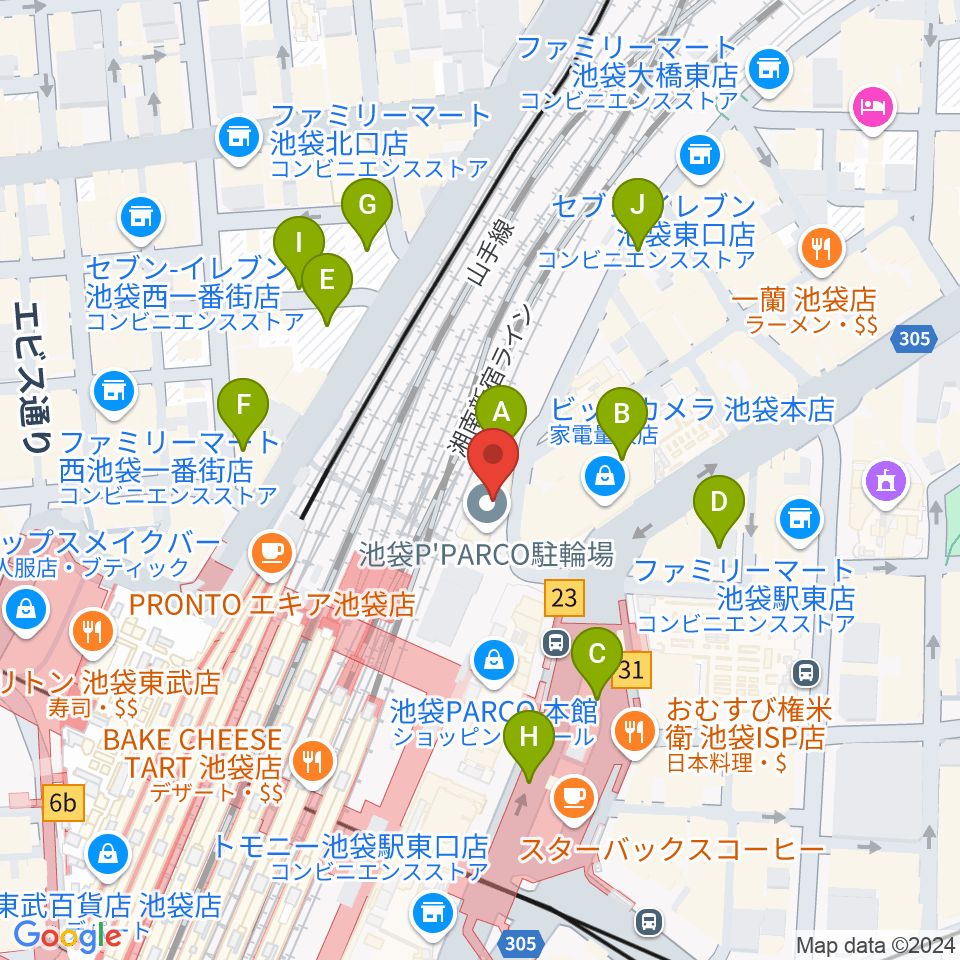 イシバシ楽器 池袋店周辺の駐車場・コインパーキング一覧地図