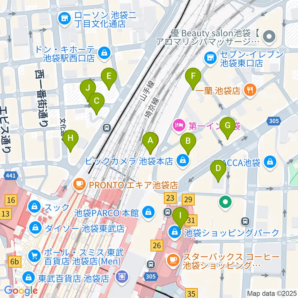 イシバシ楽器 池袋店周辺の駐車場・コインパーキング一覧地図