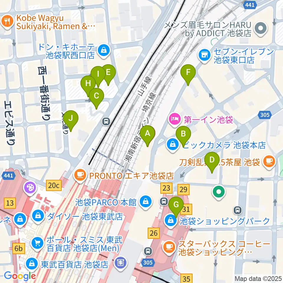 イシバシ楽器 池袋店周辺の駐車場・コインパーキング一覧地図