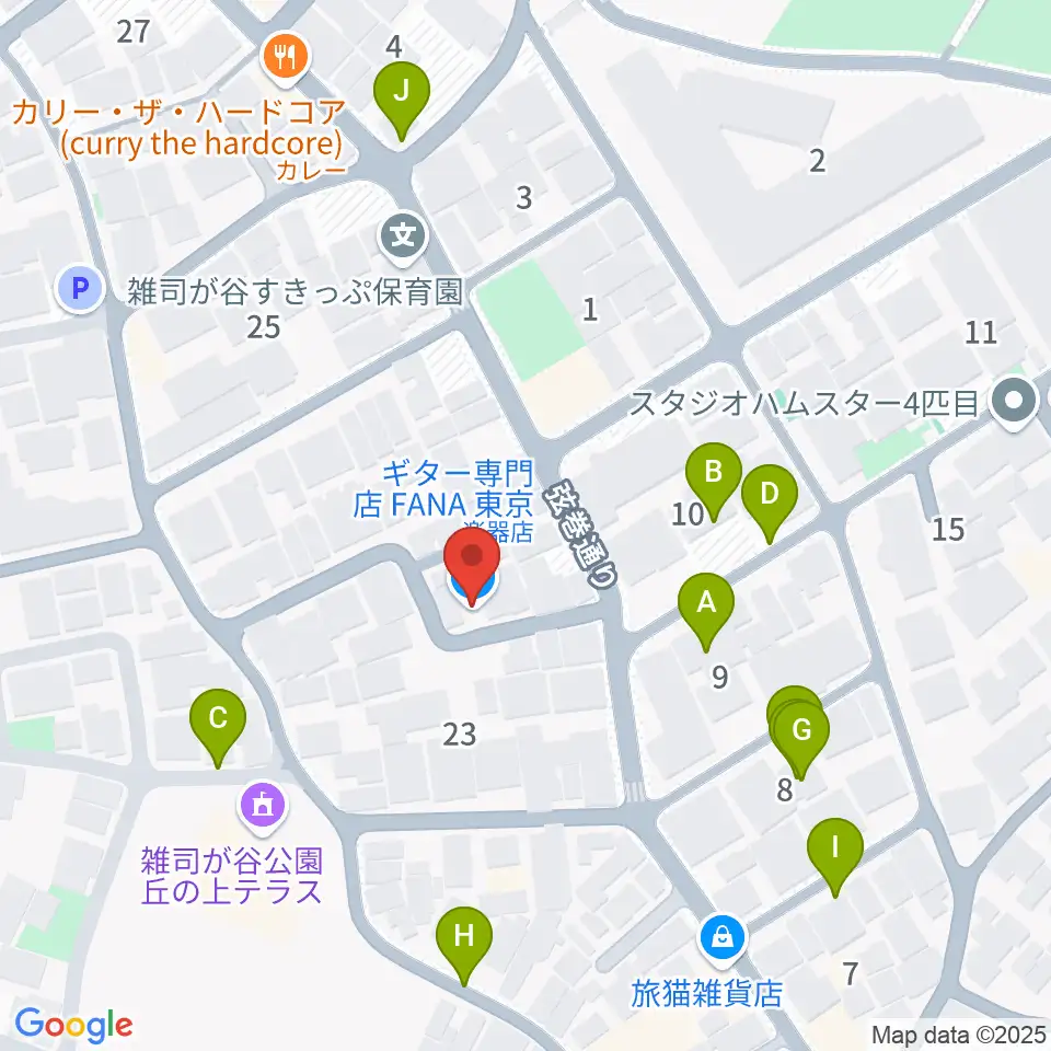 ギター専門店FANA東京周辺の駐車場・コインパーキング一覧地図