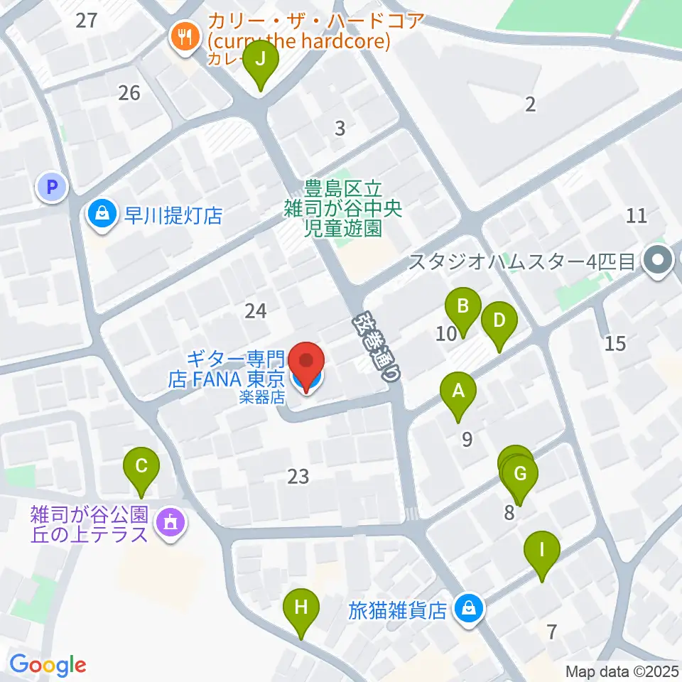 ギター専門店FANA東京周辺の駐車場・コインパーキング一覧地図