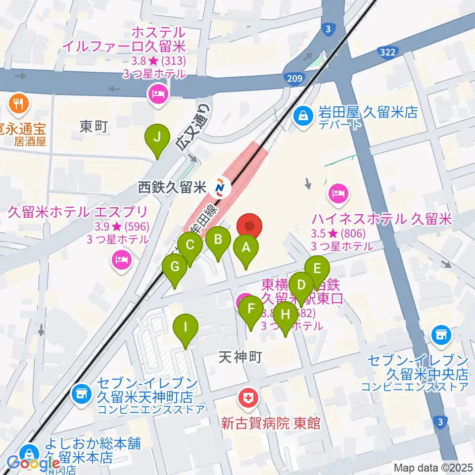 アイ&カルチャ久留米周辺の駐車場・コインパーキング一覧地図