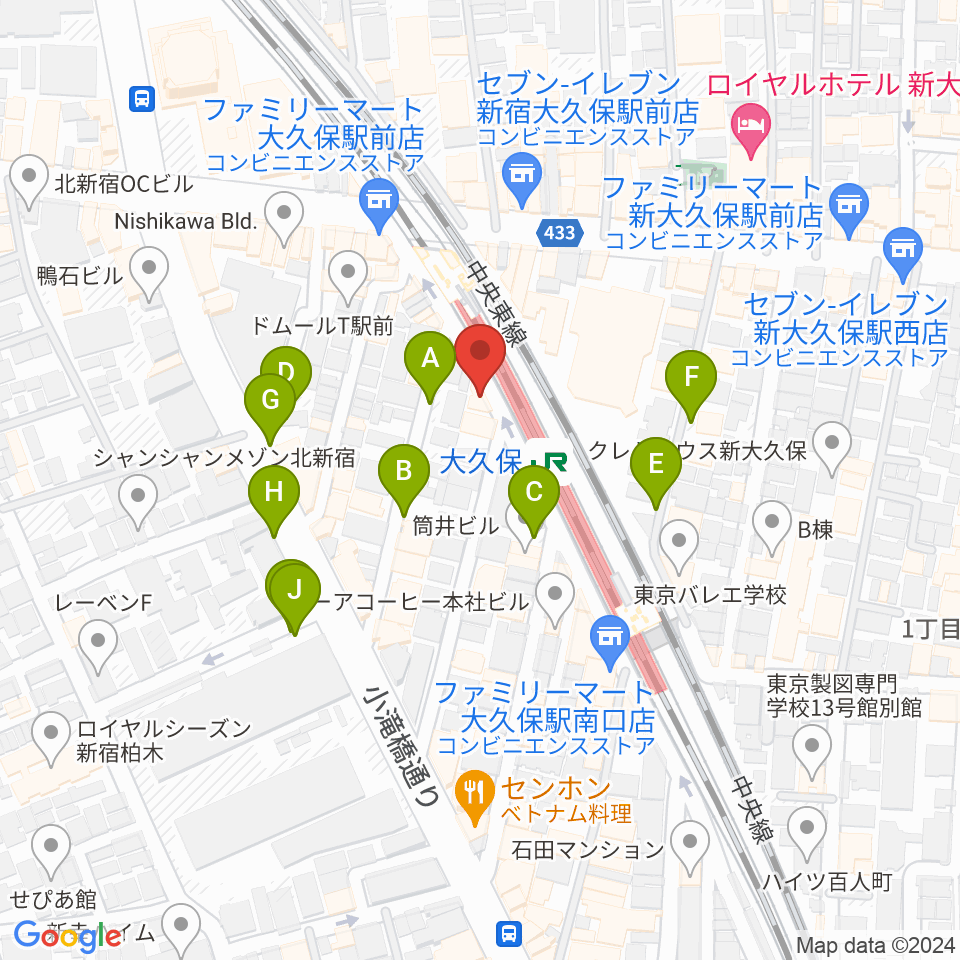 大久保スタジオM周辺の駐車場・コインパーキング一覧地図