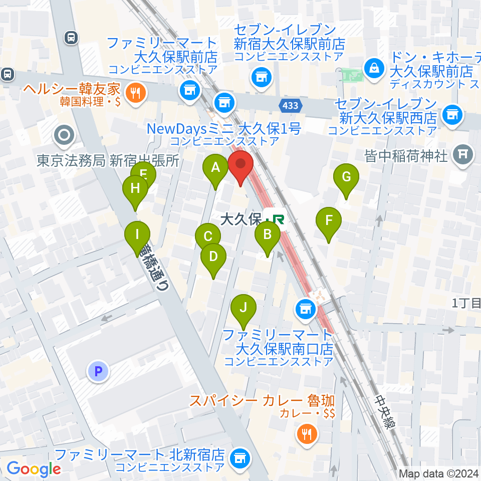 大久保スタジオM周辺の駐車場・コインパーキング一覧地図