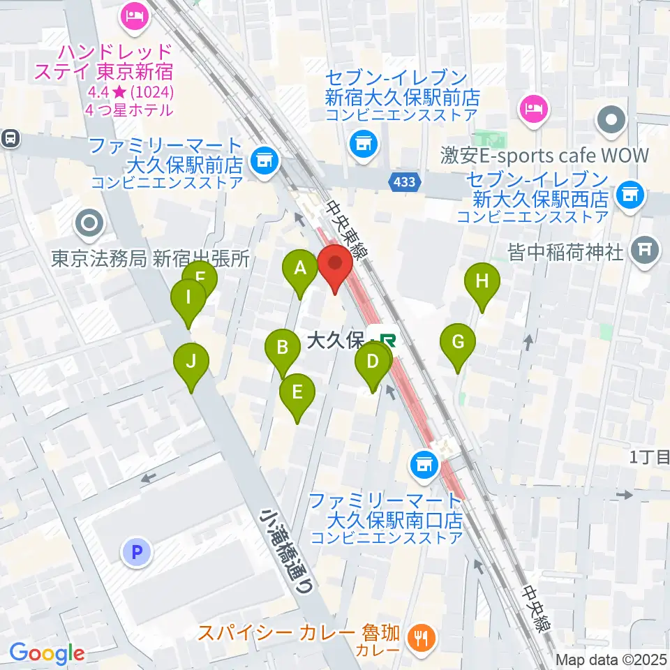 大久保スタジオM周辺の駐車場・コインパーキング一覧地図