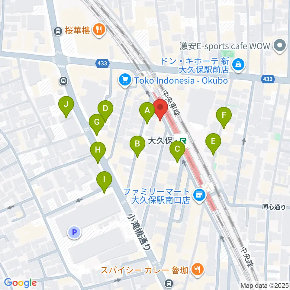大久保スタジオM周辺の駐車場・コインパーキング一覧地図