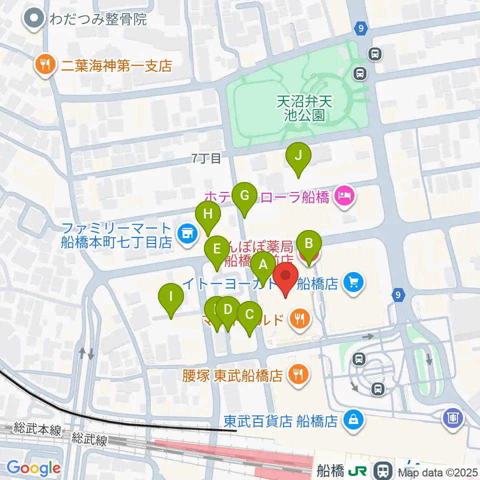 伊藤楽器 ヤマハ船橋センター周辺の駐車場・コインパーキング一覧地図